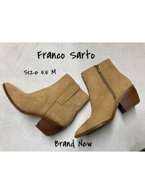 Franco Sarto Womens Tan Suede Ankle Boots With Block Heel Size 5.5M US Brand New